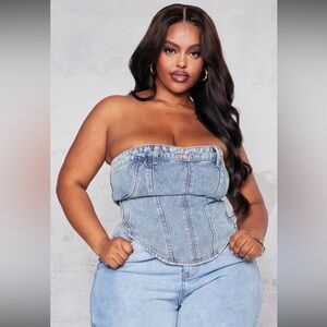 NWT PLT Plus Size Blue Vintage Light Wash Waistband Detail Denim Corset y2k